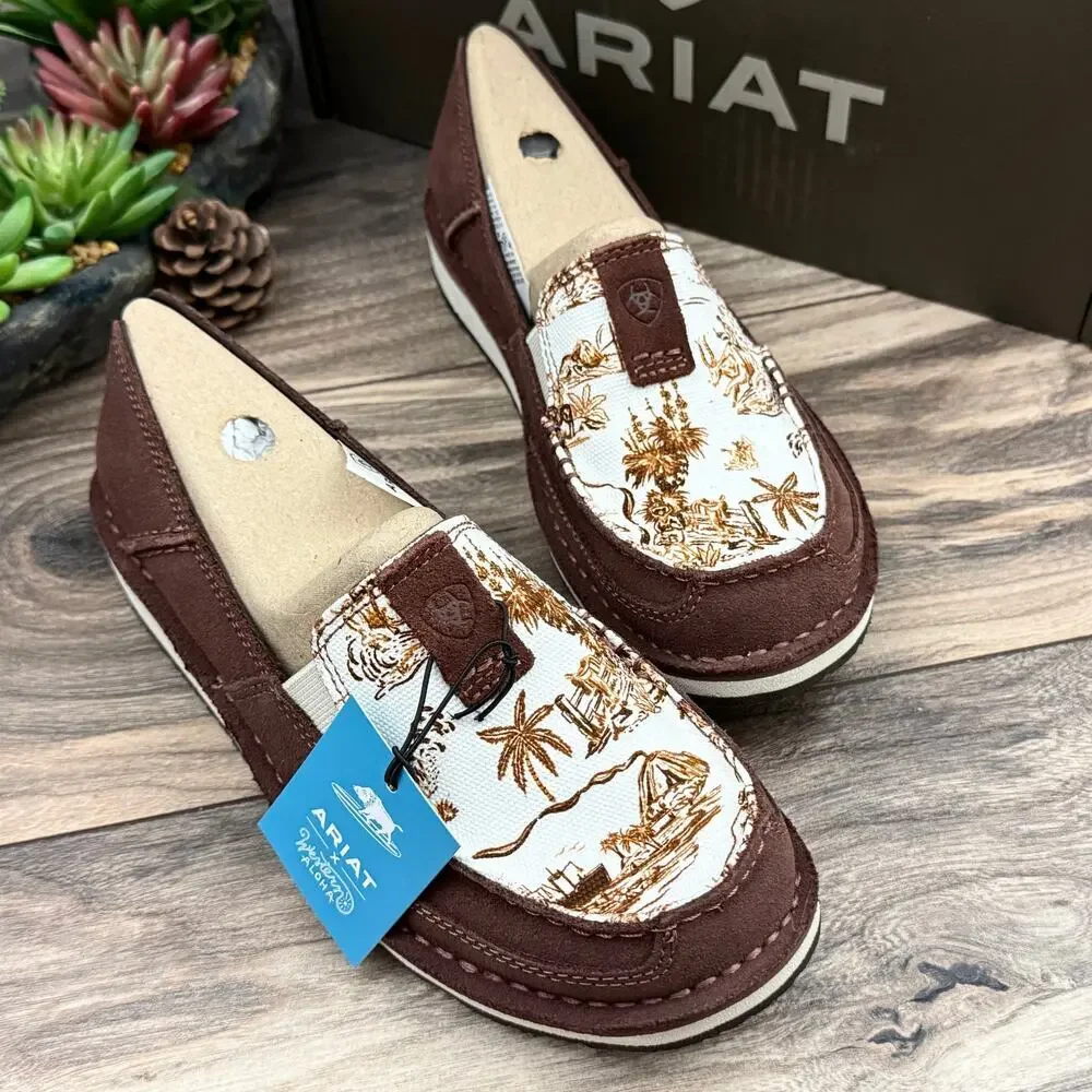 NIB Ariat 7.5M Cruiser Western Aloha Boat Shoes Flats Rusted Paniolo Print Suede